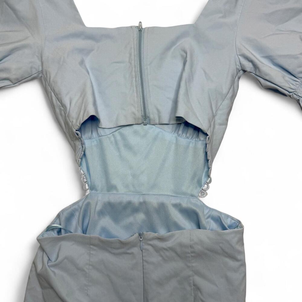 light blue mini dress cinched corset like waist open back new with tag Size M - Picture 6 of 6